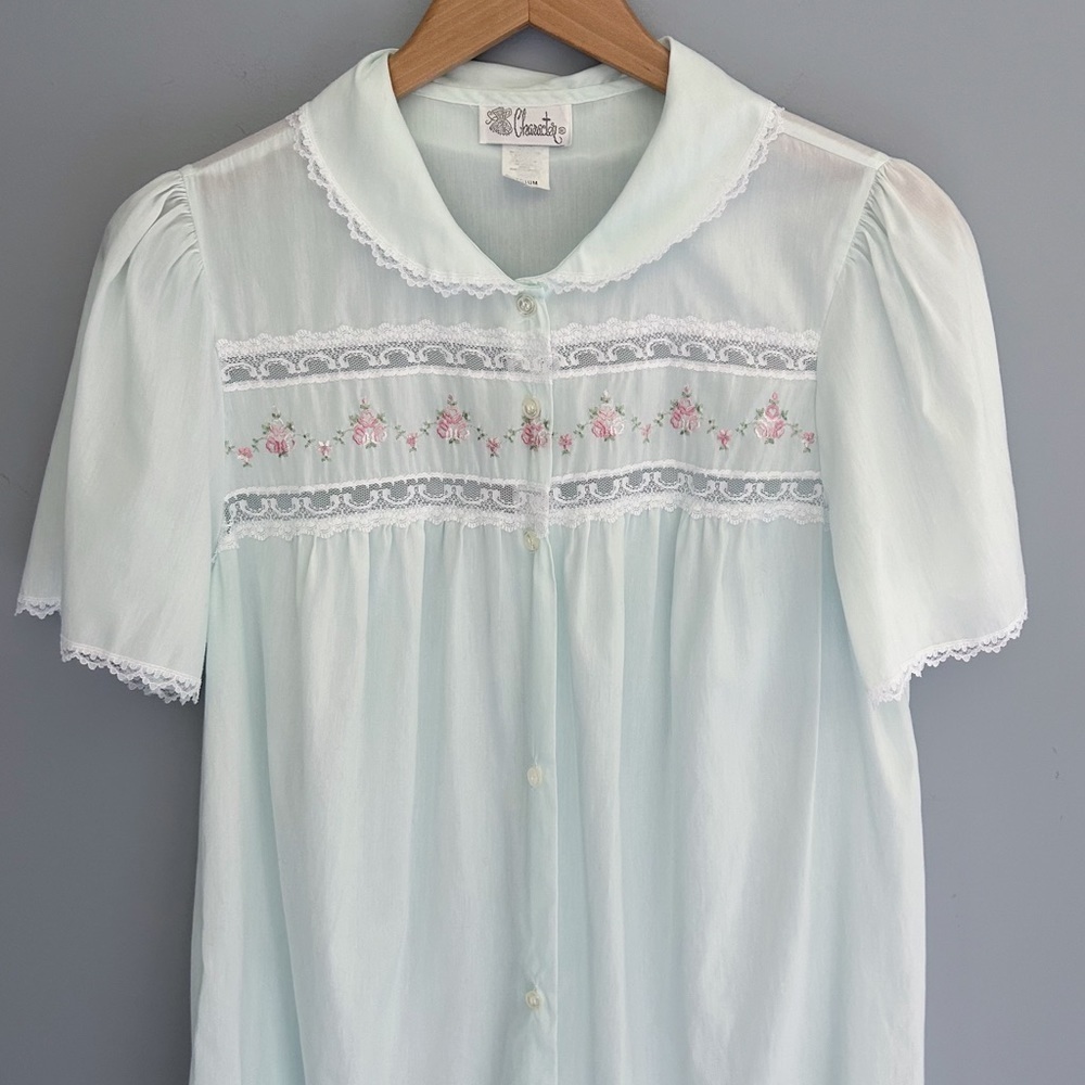 🌷 VINTAGE 60’s Character Nightgown Light Green Embroidered - Picture 3 of 7